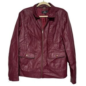 Dennis Basso‎ Faux Leather Ox Blood Red Jacket Women’s Size L Fall Gilmore Girls